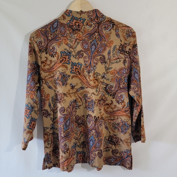 NEW ESTATE By Isaac M Brown Paisley High-neck Blouse Sz M Long Sleeve Fall Boho - Picture 2 of 12